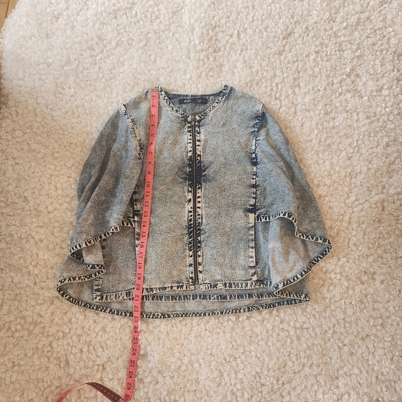 Denim Look Cropped Cape Jacket Sz S Lightweight Chambray Style Western Cowgirl - Picture 3 of 11